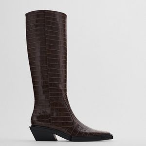 Croc embossed knee high Boots
